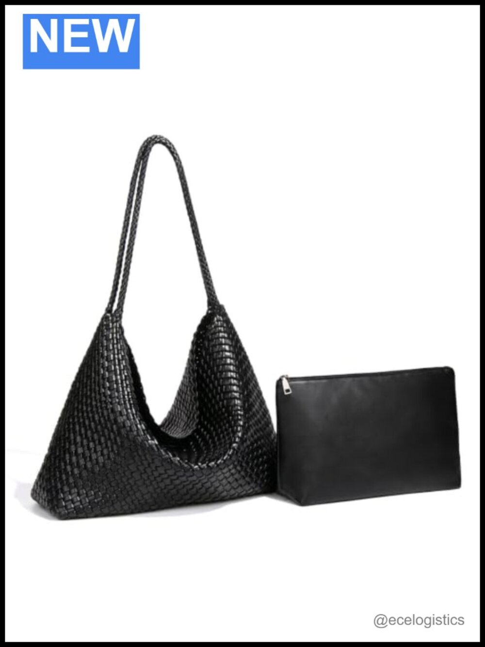Woven Vegan Leather Tote Bag with Removable Pouch Shoulder Hobo